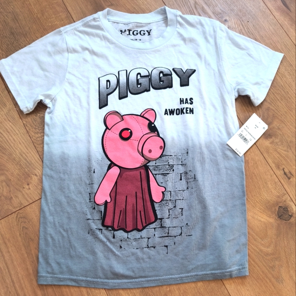 NWT Authentic Piggy Tee with Ombre Grey Base in Size Youth Medium